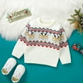 thumbnail image 1 of White Casual Round Neck Long Sleeve Knit Newborn Infant Boys Girls Christmas Reindeer Pattern Sweaters Pullovers Toddler Jumpers, 1 of 5