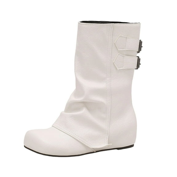 White Casual Winter Ankle Boots Round Toe With Lace-Up Detailing Comfortable For Women Pu Leather