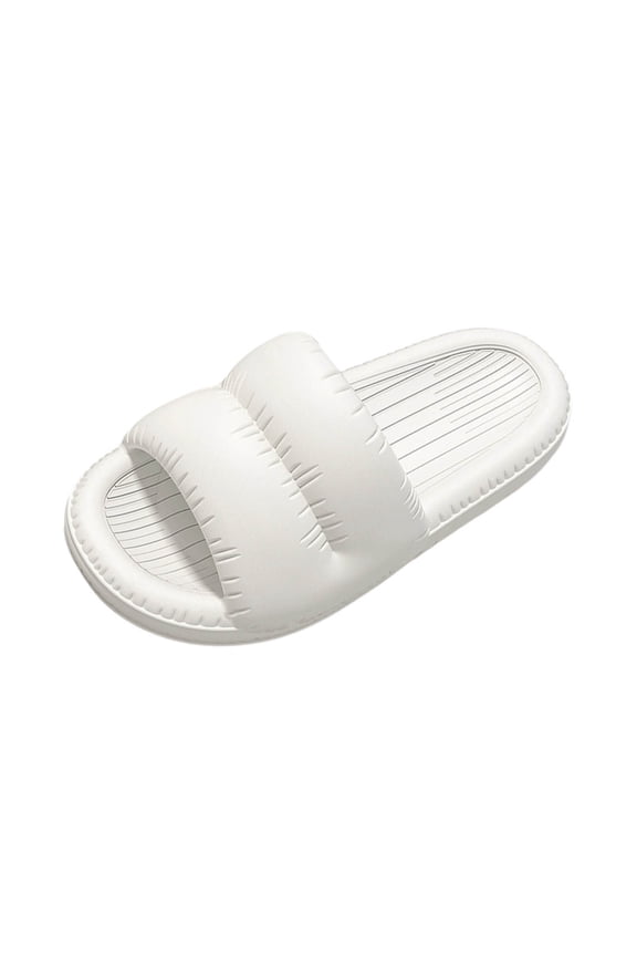 White Casual Womens Soft Sole Thick Sole Bread Style Bathroom Slippers For Summer Indoor Daily Use