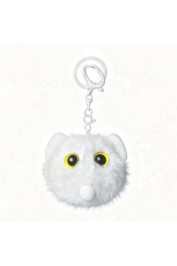 White Cat Bag Charm, Cute Plush Cat Keychain for Backpack, Purse & Handbag, Squeeze to Blow Bubbles, Soft Kitty Accessory, Gift for Women and Girls