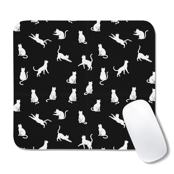 Witite Pattern White Cat Black Pattern Square Mouse Pad, Precision Control Pad with ...