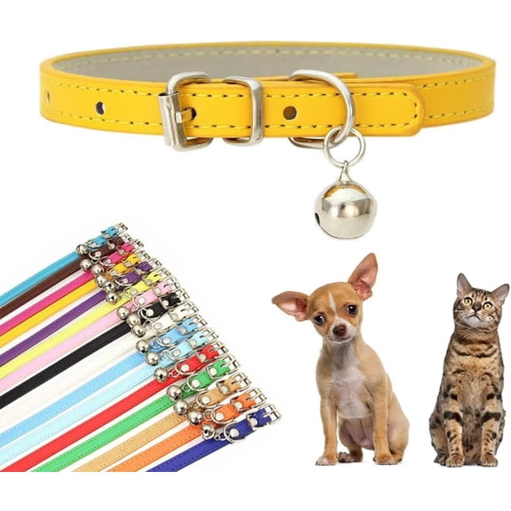 White Cat Collar with Bell, Faux Leather Kitten Collar with Bells, Pu Basic Girl Puppy Collars for XXS XSmall Small Medium Female Pet Boy Dogs, XXSmall