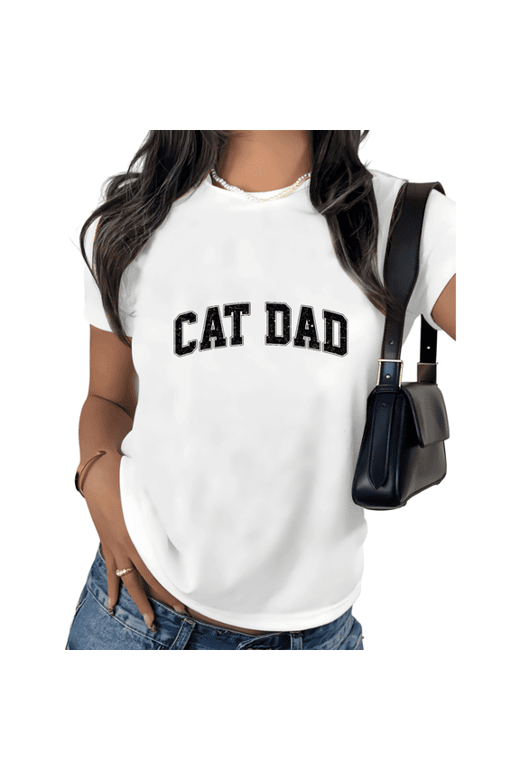 White Cat Dad Classic Distressed Font Tshirt Graphic Tees Shirts Cat Lover Cat Parent Casual S-5XL Tops