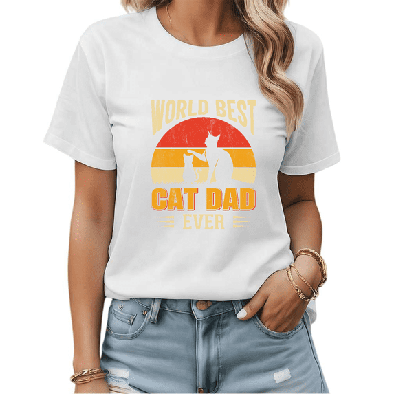 White Cat Dad Ever Print Tshirt Graphic Tees Shirts Fathers Day Casual S-5XL Tops
