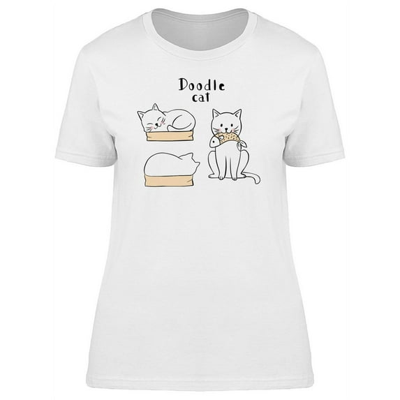 White Cat Doodle Set T-Shirt Women -Image by Shutterstock, Female Large