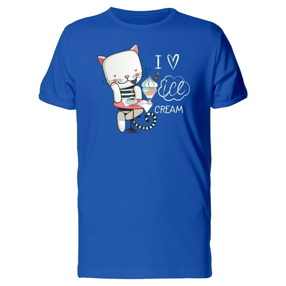 White Cat Eating Ice Cream T-Shirt Men -Image by Shutterstock, Male Large