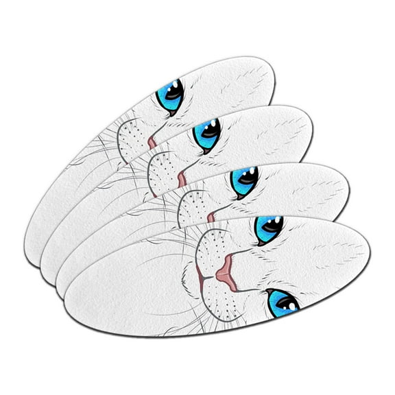 White Cat Face - Pet Kitty Double-Sided Oval Nail File Emery Board Set 4 Pack