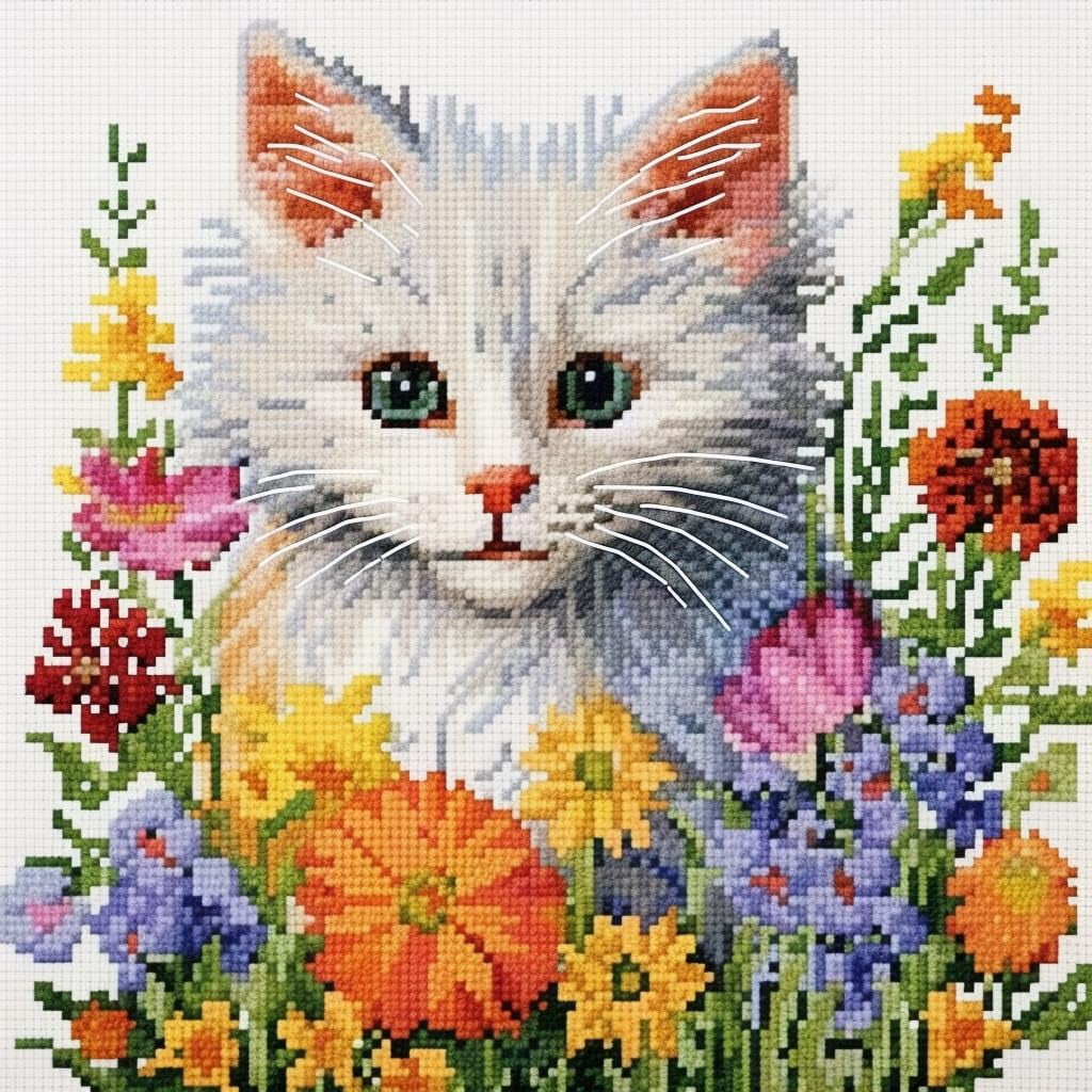 Modern cross stitch kit with cat pattern, Kitten embroidery design DIY stitching popular kit, Needlework kit