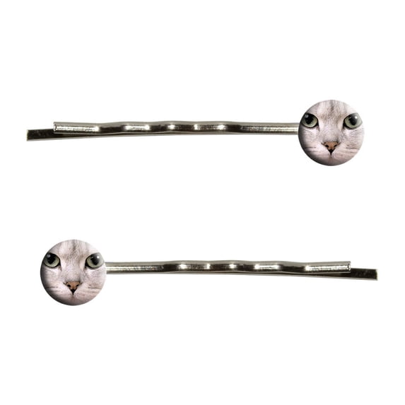 White Cat Green Eyes Bobby Pin Hair Clips