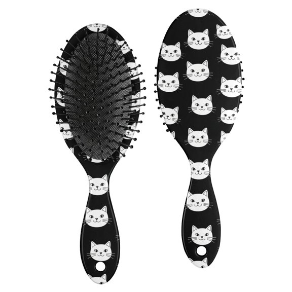 White Cat Head Black Pattern Brush, Detangling Hair Brush, Paddle Styling Brush, Air Cushion Design Gifts for Holiday Birthday Gifts