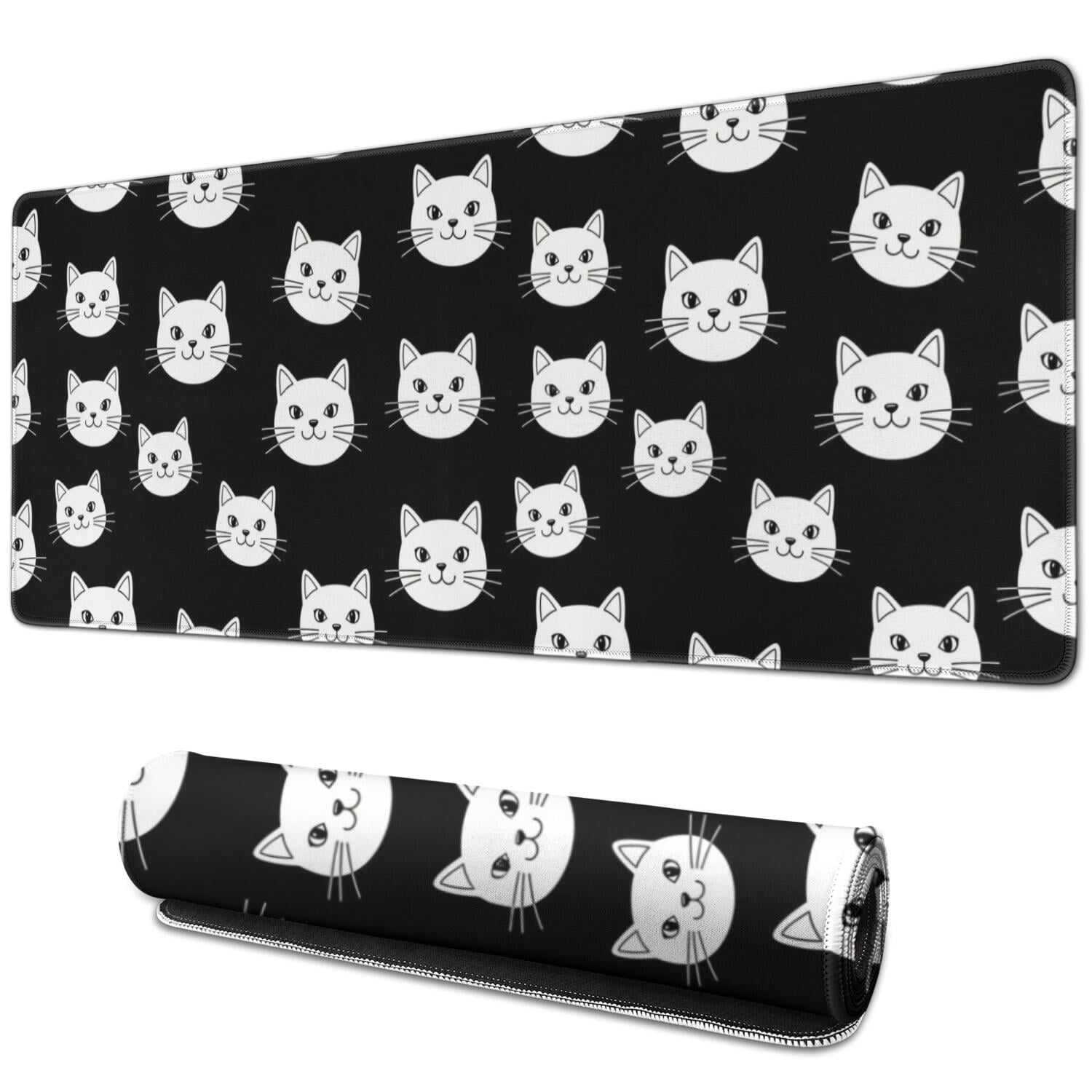 White Cat Head Black Pattern Extended Large Mouse Pad, Keyboard Mouse ...