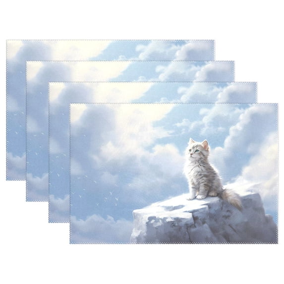 White Cat Iceberg Clouds 12×18 inch Placemats Heat Resistant Washable Foldable Rectangular Placemats Set Decoration Indoor Outdoor for Kitchen Dining Table 1PC