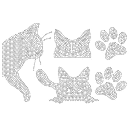 White Cat Iron on Rhinestone Heat Transfer Animal Paw Prints Decor Clear Bling Patch Clothing Repair Hot Fix Applique