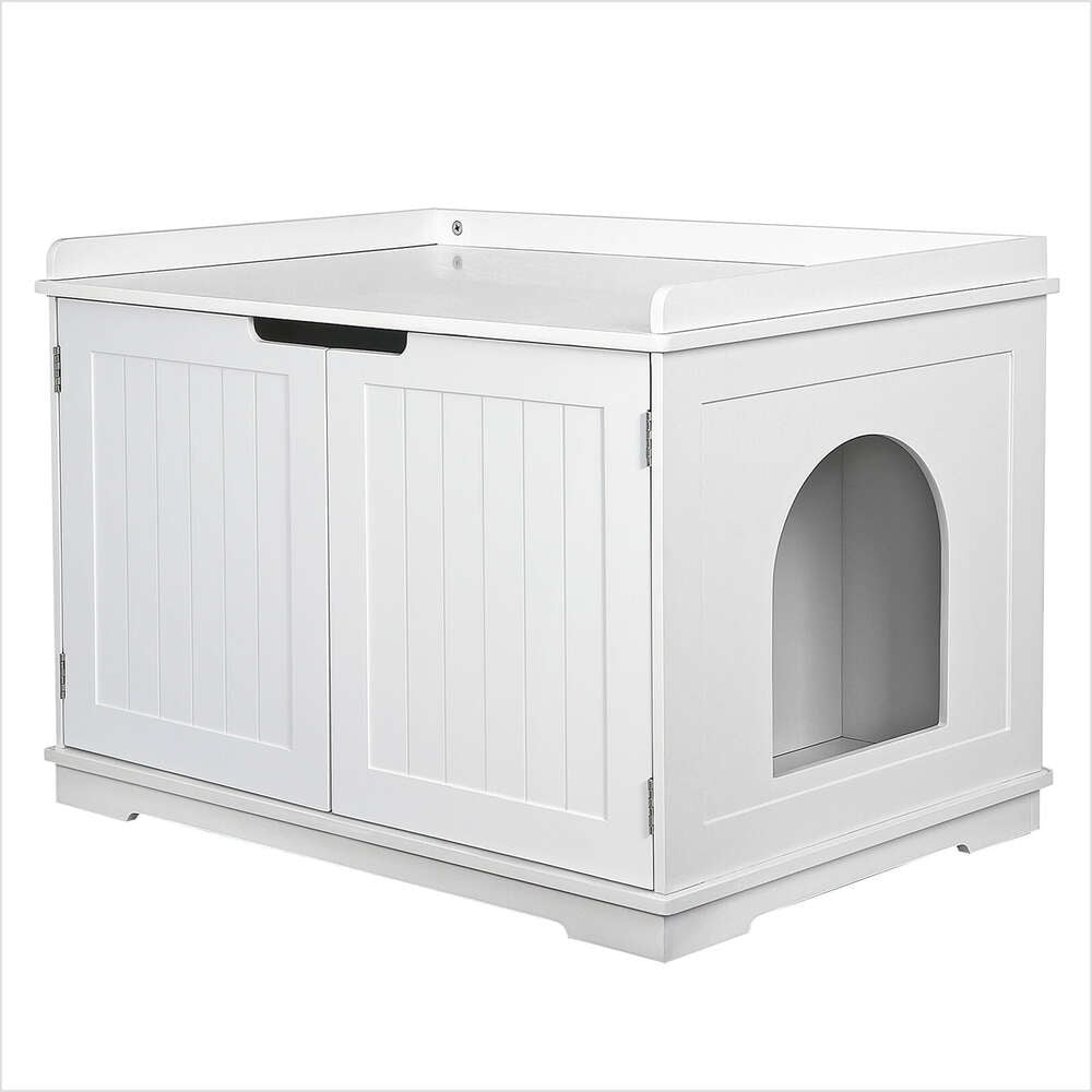 White Cat Litter Box Enclosure Litter Box Hidden with Double Door Cat