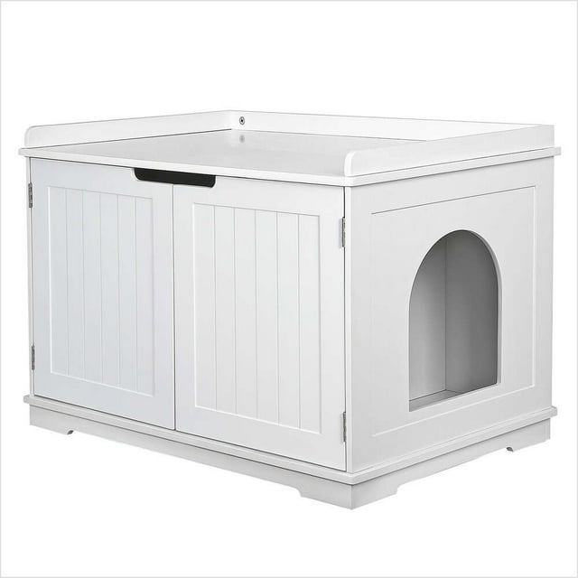 White Cat Litter Box Enclosure Litter Box Hidden with Double Door Cat