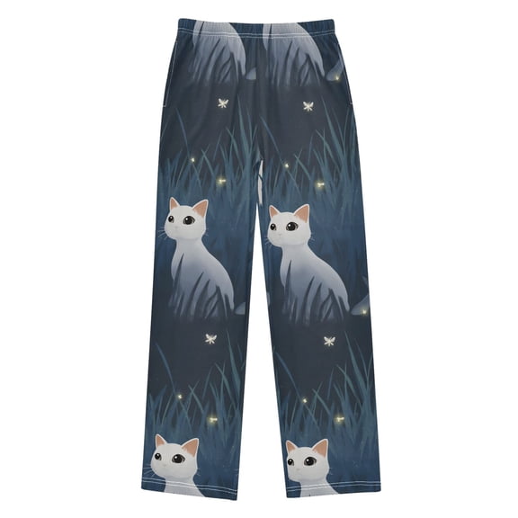 White Cat Night Pajama Pants Soft Lightweight Lounge Pants Bottoms Sleep Pants Warm Comfy