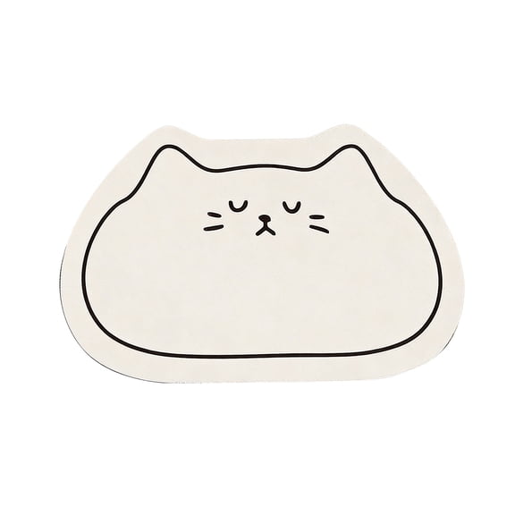 White Cat Pattern Diatomaceous Earth Mat For Bathroom And Kitchen Absorbs Moisture Quickly Non-Slip And Easy Care