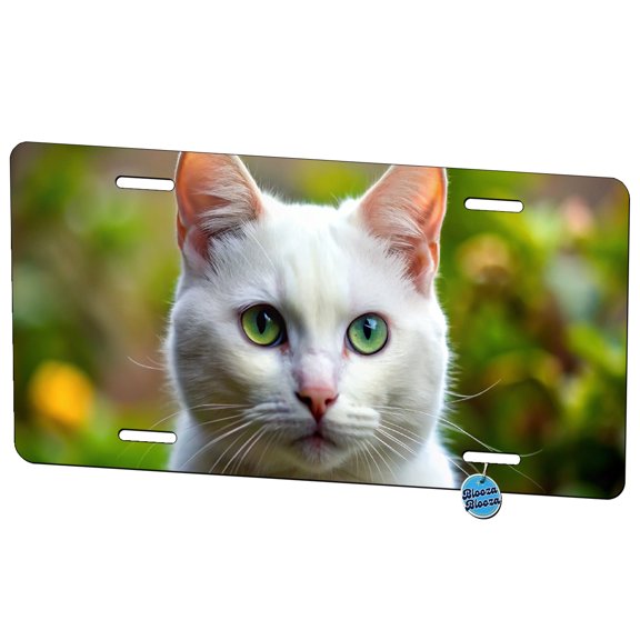 White Cat Photo Metal Novelty License Plate