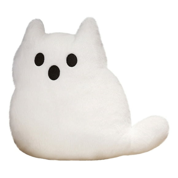 White Cat Plush Pillow 15.75"x13.78" – Soft Stuffed Animal Cushion for Halloween, Cute Kawaii Cat Throw Pillow for Sofa, Bed, Office Chair, Home Decor & Gifts