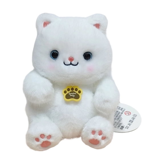 White Cat Plush Toy, 6 Inch Stuffed Animal, Adorable Cat Plushie - Soft Fluffy Fur, Cute Smiling Face, Pink Paw Details, Round Eyes - For Kids Toddlers, Bedroom Decor, Playtime, Gift for Birthdays, N