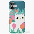 thumbnail image 1 of White Cat Resting Among Tulips Garden iPhone Case 17 16 15 14 13 12 11 Pro Max, 1 of 2