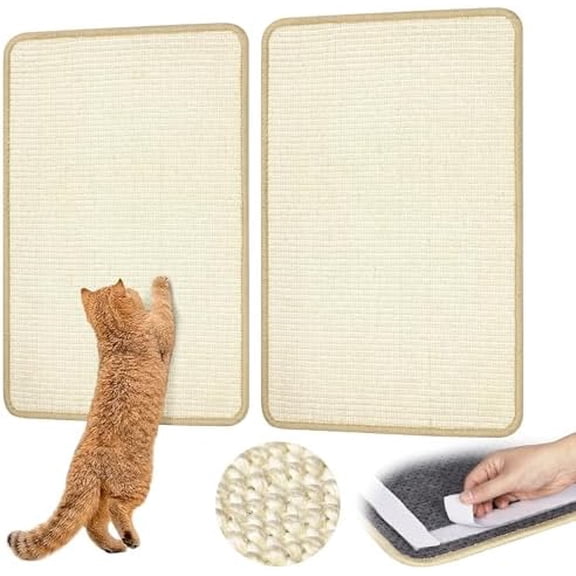 White Cat Scratching Mat Sisal, 2 Packs Sisal Fabric Large Cat Scratching Pad for Indoor Cats with Adhesive Hook Loop Tape, Wall Scratchers for Indoor Cats 23.6" x 15.7"