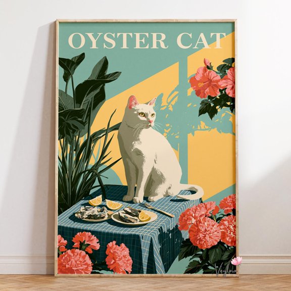 White Cat Seafood Table Wall Decor