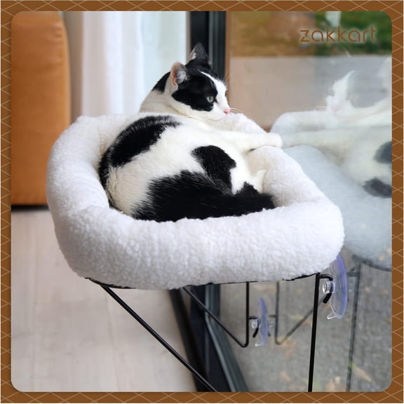 White Cat Window Perch - 100% Metal Undersupport, Warm Spacious Bed, Hammock for Large Cats/Kittens (Sunbathing/Napping)