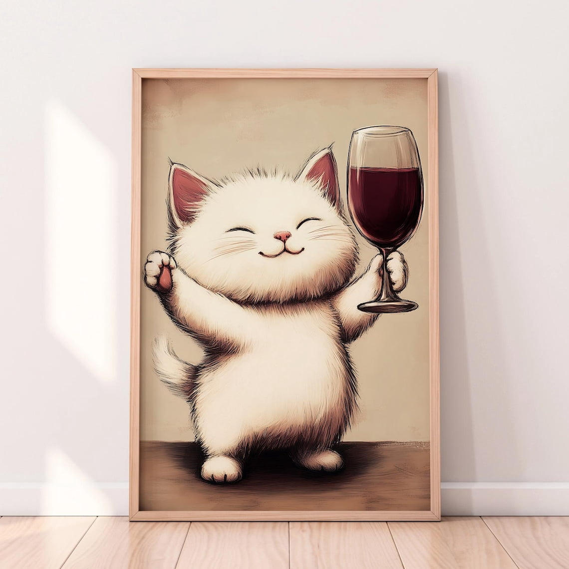 White Cat With Wine Glass — Cute Wine Poster, Funny Cat Wall Art, Wine ...