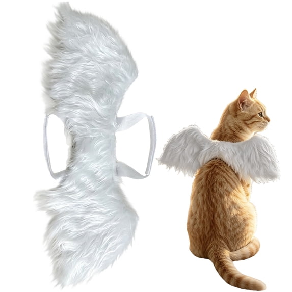 White Cat Wings, Dog Angel Wings, Fairy Wings for Dogs, Adjustable Furry Pet Wings for Cats and Small Dogs, Halloween Pet Costume Accessory, Angel Bat Wings