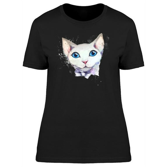 White Cat With Pink Bowtie T-Shirt Women -Image by Shutterstock, Female Large