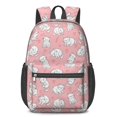 thumbnail image 1 of White Cat and Heart Pink Pattern 17" Waterproof Oxford School Backpacks for Teens, S-Shape Padded Straps, for School, Travel, Hiking, Camping, 1 of 5