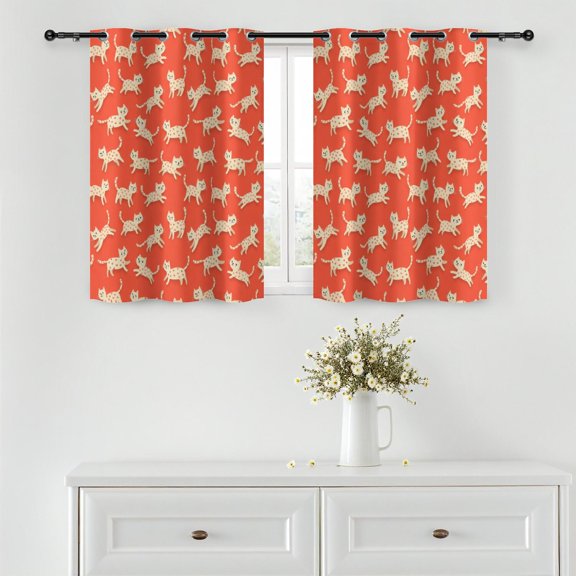 White Cat and Heart Red Pattern Blackout Curtains,Triple Weaved Fabric,Thermal Insulated,Room Darkening,Grommet Top,2 Panels,42x45in(107x114cm)