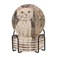 thumbnail image 1 of White Cat in Wall 6 Pcs Drink Coasters with Holder Absorbent Coasters Woven Coasters for Drinks Table Desk Protection Home Decor, 1 of 7