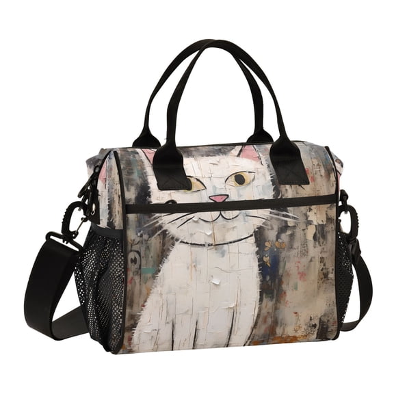 White Cat in Wall Cooler Bag Lunch Bag Soft Cooler Cooling Tote Insulated Lunch Box for Adult Men Women