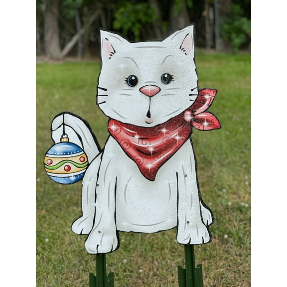 White Cat with Red Handkerchief Christmas Outdoor Decoration