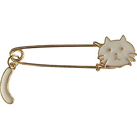 White Cat with Tail Artwork Design PIN, 3D Rubber & Embossed Metal Lapel Pins - 1"