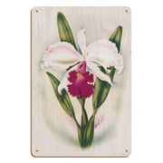 White Cattleya Orchid - Queen of Orchids - Hawaii - Vintage Hawaiian Airbrush Art by Ted Mundorff c.1947 - 8 x 12 inch Vintage Wood Art Sign