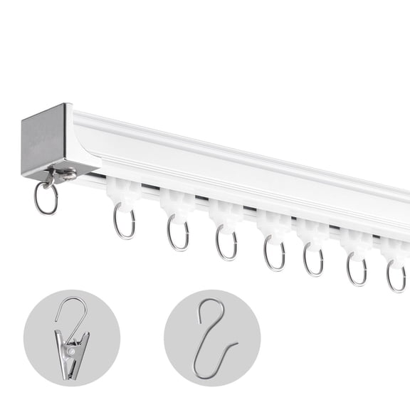 White Ceiling Curtain Track Kit, 1.8m Sliding Room Divider System with Hooks&Hardware for Bedroom, Living Room, Wall or Ceiling Mount