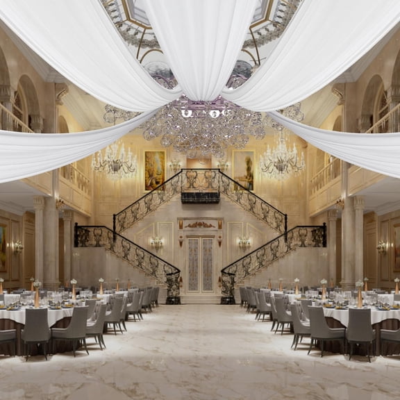 White Ceiling Drapes Wedding Ceiling Draping Backdrop Curtains Party Ceremony Stage Decoration 6 Panels White Ceiling Drapes for 30*5ft Chiffon Fabric