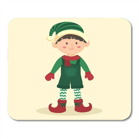 White Celebration Green Costume Christmas Elf Boy with Jumpsuit of with in Simple Cream Red Cartoon Mousepad Mouse Pad Mouse Mat 9x10 inch
