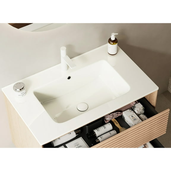 White Ceramic 30" Bathroom Sink Without Cabinet, Glossy Finish, Smooth, Stain-, , Curved Corner Counter Top For A Luxurious And Comfortable Cabinet 30", Ceramic, Glossy, Rectangular Basin With