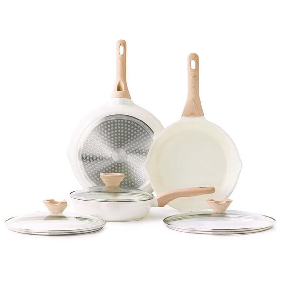 White Ceramic 9.5+11+12.5 Inch w/ Lid Nonstick Frying Pan Skillet Set