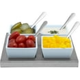 thumbnail image 1 of White Ceramic Appetizer Condiment Relish Serving Bowl Set of 4 With Spoons & Stainless Steel Tray (Modern Square), 1 of 4