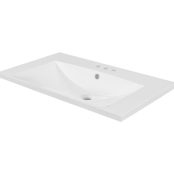 White Ceramic Bathroom Vanity Countertop, 30" X 18", 4" Faucet Mount, No Sidesplash Single Top, Ceramic, Sink, 4.7" H Basin, Easy Installation