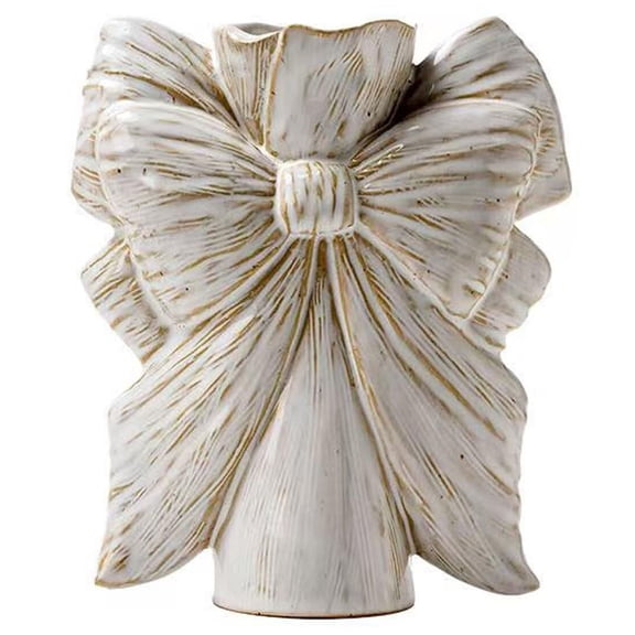 White Ceramic Bow Flower Vase for Home Decor, Boho Style Unique Vases for Flowers