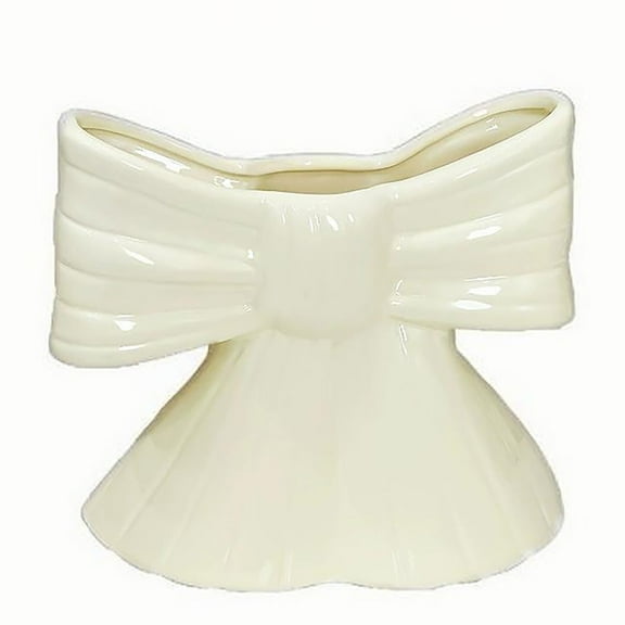 White Ceramic Bow Vase for Centerpieces Minimalist Farmhouse Vase Flowers Tulip Pampas Grass Vase Flower Vase Modern Home Decor Vase Cute Decorative Vase for Table Bathroom Shelf