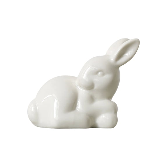 White Ceramic Bunny Figurine Easter Spring Home Decor for Living Room Desk Shelf Decor(K)