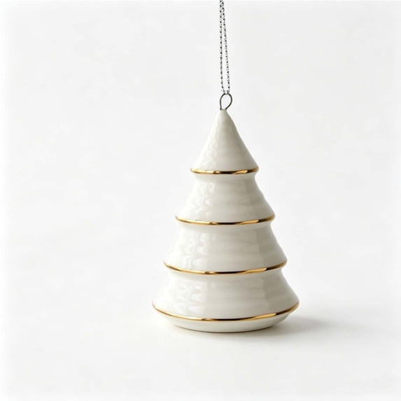 White Ceramic Christmas Tree Ornaments Set of 4 with Accents for Holiday Tree Decor