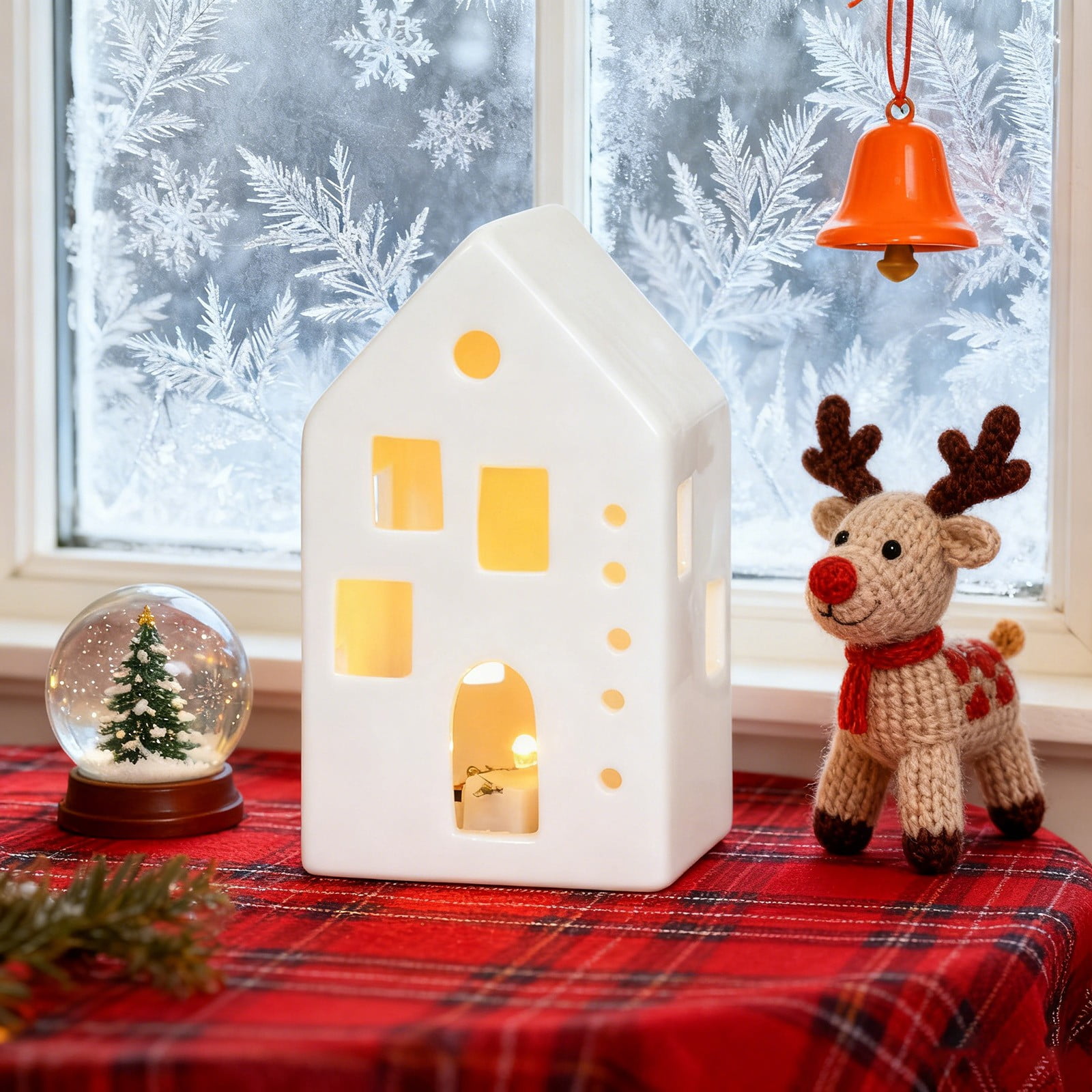 White Ceramic Christmas Village House with LED Lights, Light-Up ...